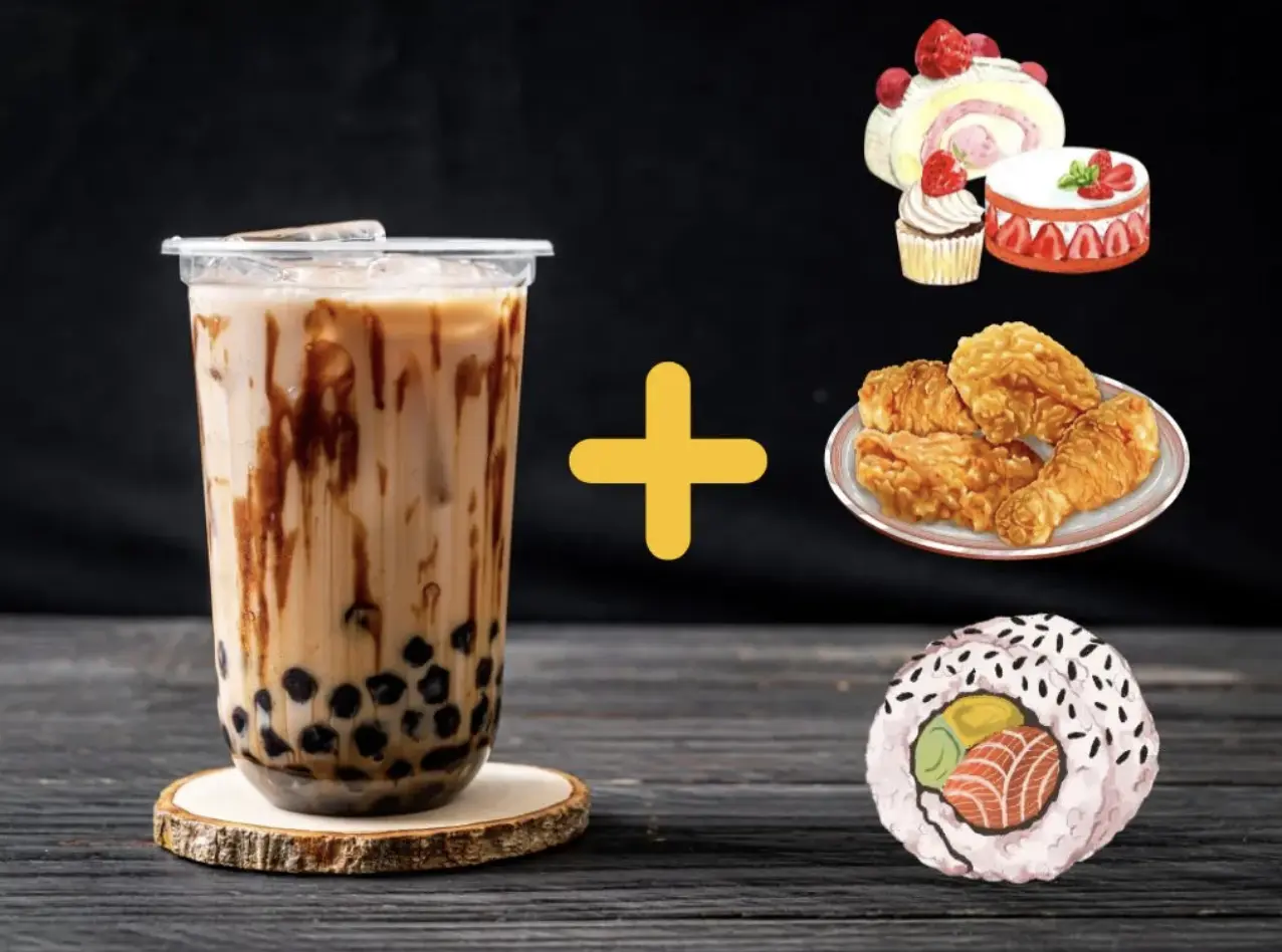 奶茶+的组合方式，正在成为新解法，奶茶搭配其他餐品一起售卖，如蛋糕，炸鸡，寿司可以提高奶茶店利润