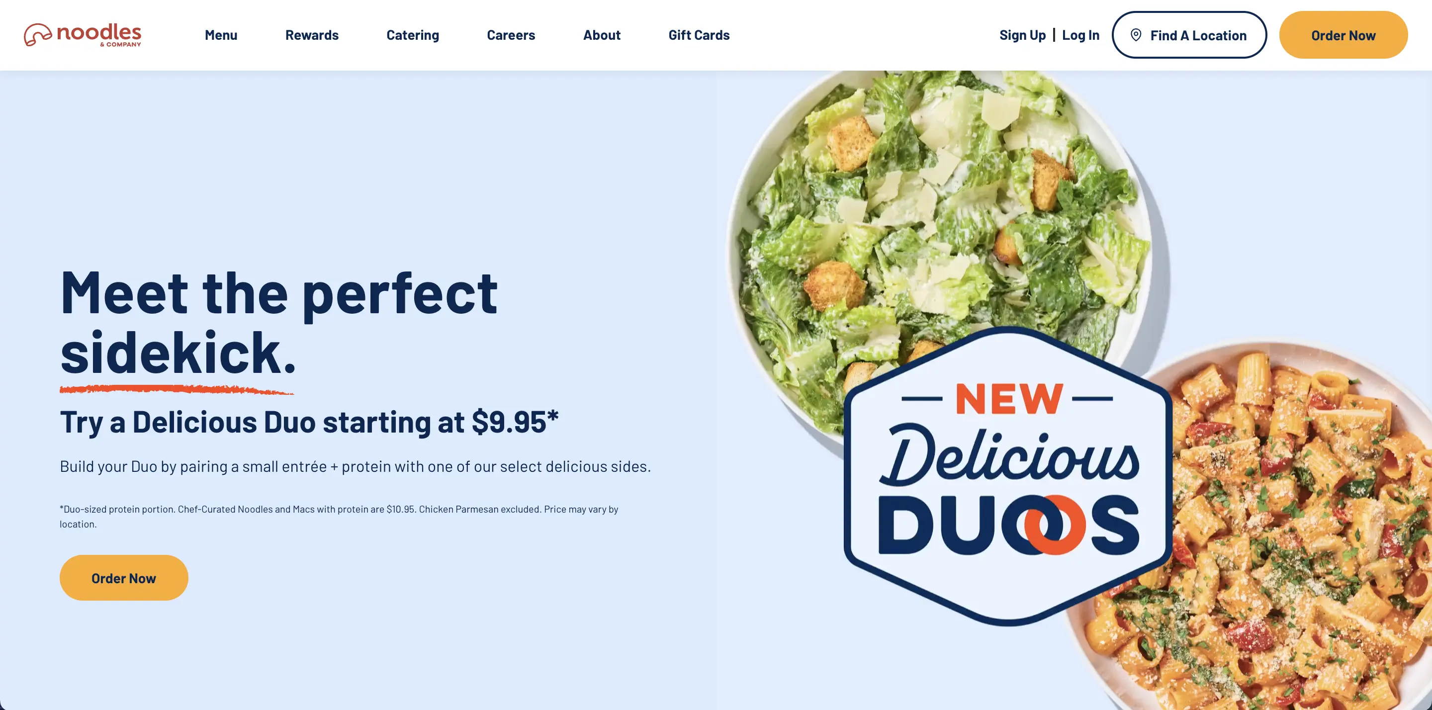 Noodles & Company的官网首页,品牌为了扭转颓势推出了多款10美金以下的优惠套餐