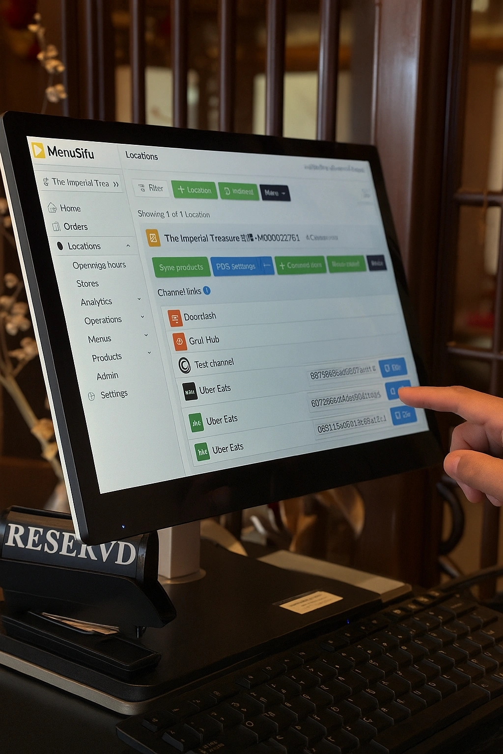 MenuSifu Central platform consolidating online delivery orders from Uber Eats, DoorDash, and Grubhub into a single interface, allowing Imperial Treasure to streamline delivery operations and reduce third-party commission fees.