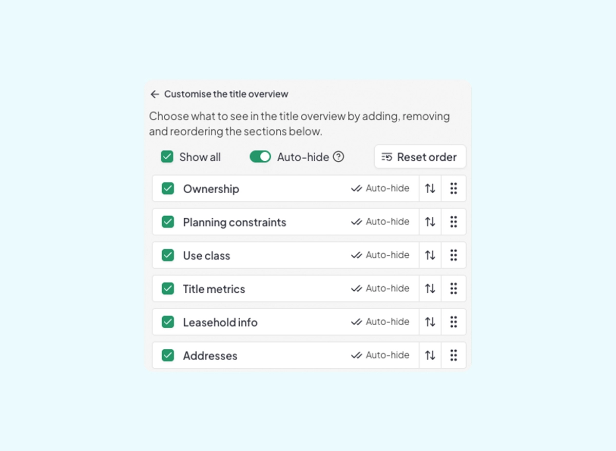 Customise your title view in Searchland