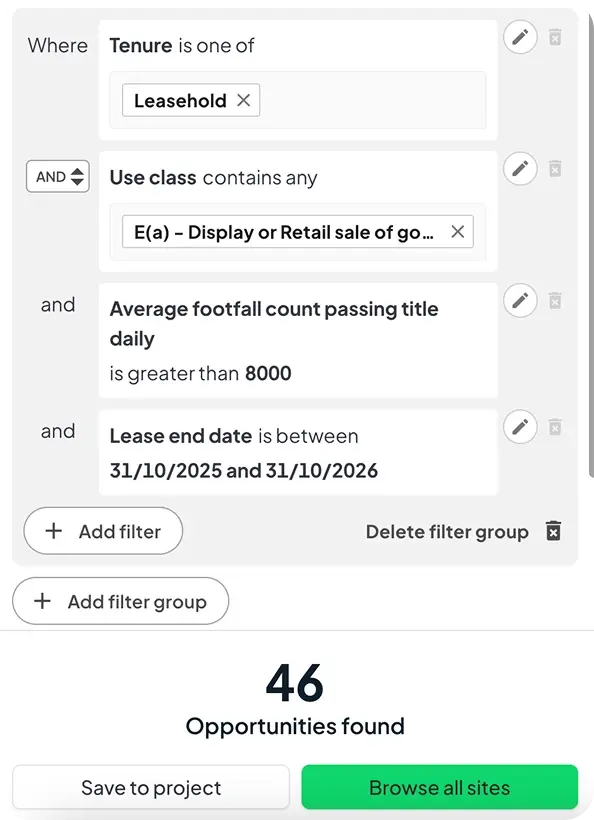 Site criteria for site sourcing