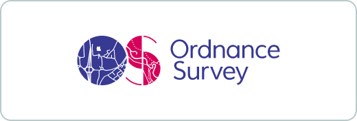 Ordnance Survey logo featuring two circular map icons, one in blue and one in red, beside the text 'Ordnance Survey'.