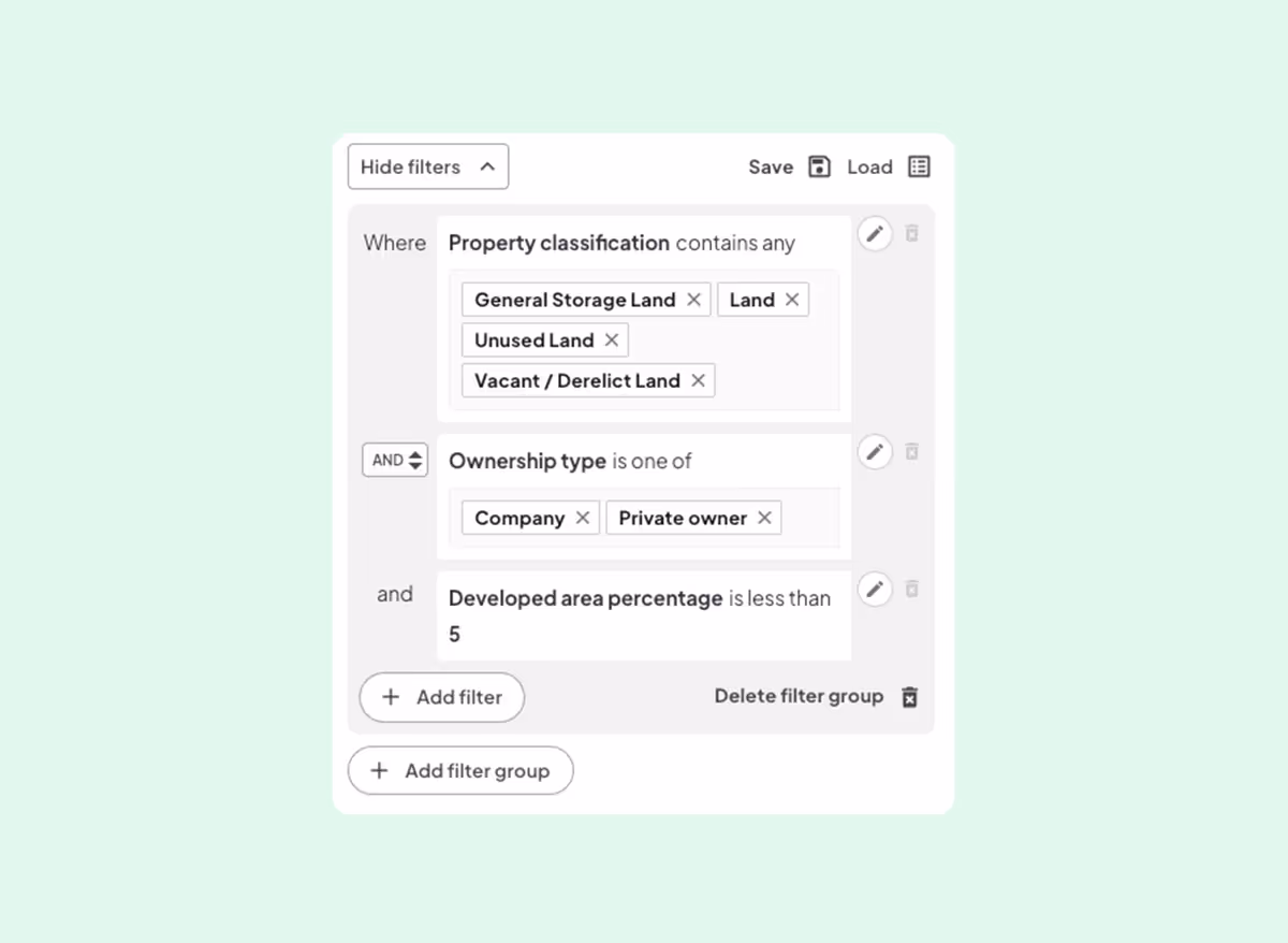 Searchland UI | Sourcing filter