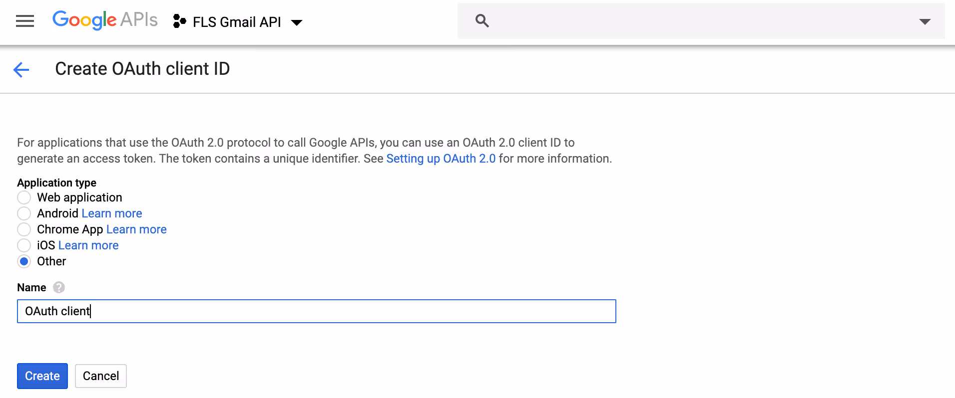Create OAuth Client Id