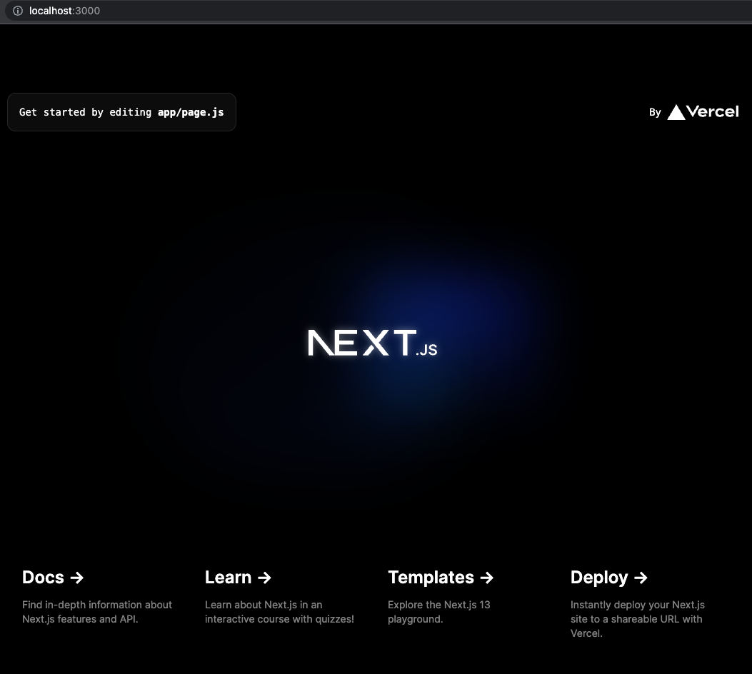 Screenshot of Next.js, accessed from the localhost:3000 URL.