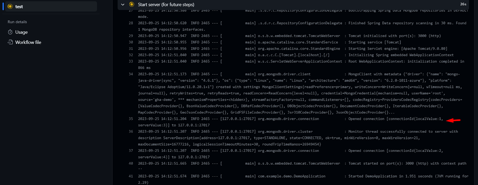 Git repository screenshot where the MongoDB connection can be visualized.