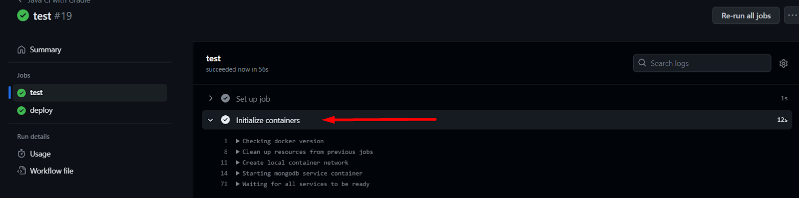 Git repository screenshot that displays a new "Initialize containers" step.