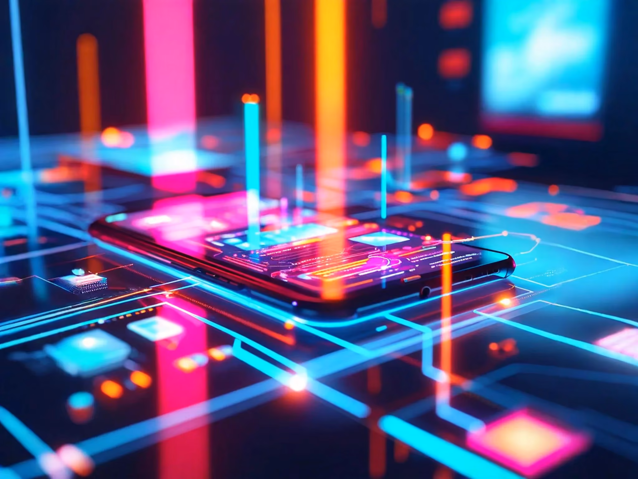 A glowing interface shows the futuristic nature of AI-powered product design for enhanced UX