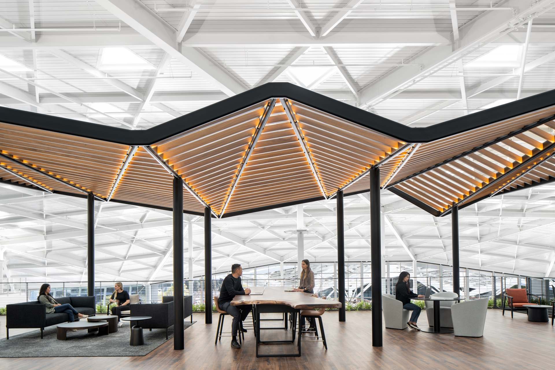 NVIDIA Voyager interior at NVIDIA’s Santa Clara headquarters, where employees collaborate on accelerated computing and CUDA software development.