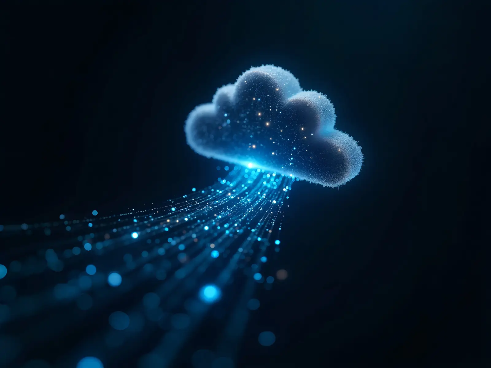 A futuristic representation of cloud computing services, symbolizing scalable AI solutions using .NET technologies for enterprise applications.