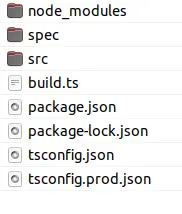 Project folder generated by express-generator-typescript, with node_modules, spec, src, build.ts, package.json and tsconfig files