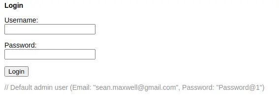 Sample app login form with username and password fields