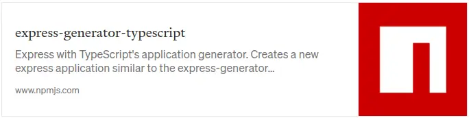 npm package card for express-generator-typescript, a TypeScript application generator for Express