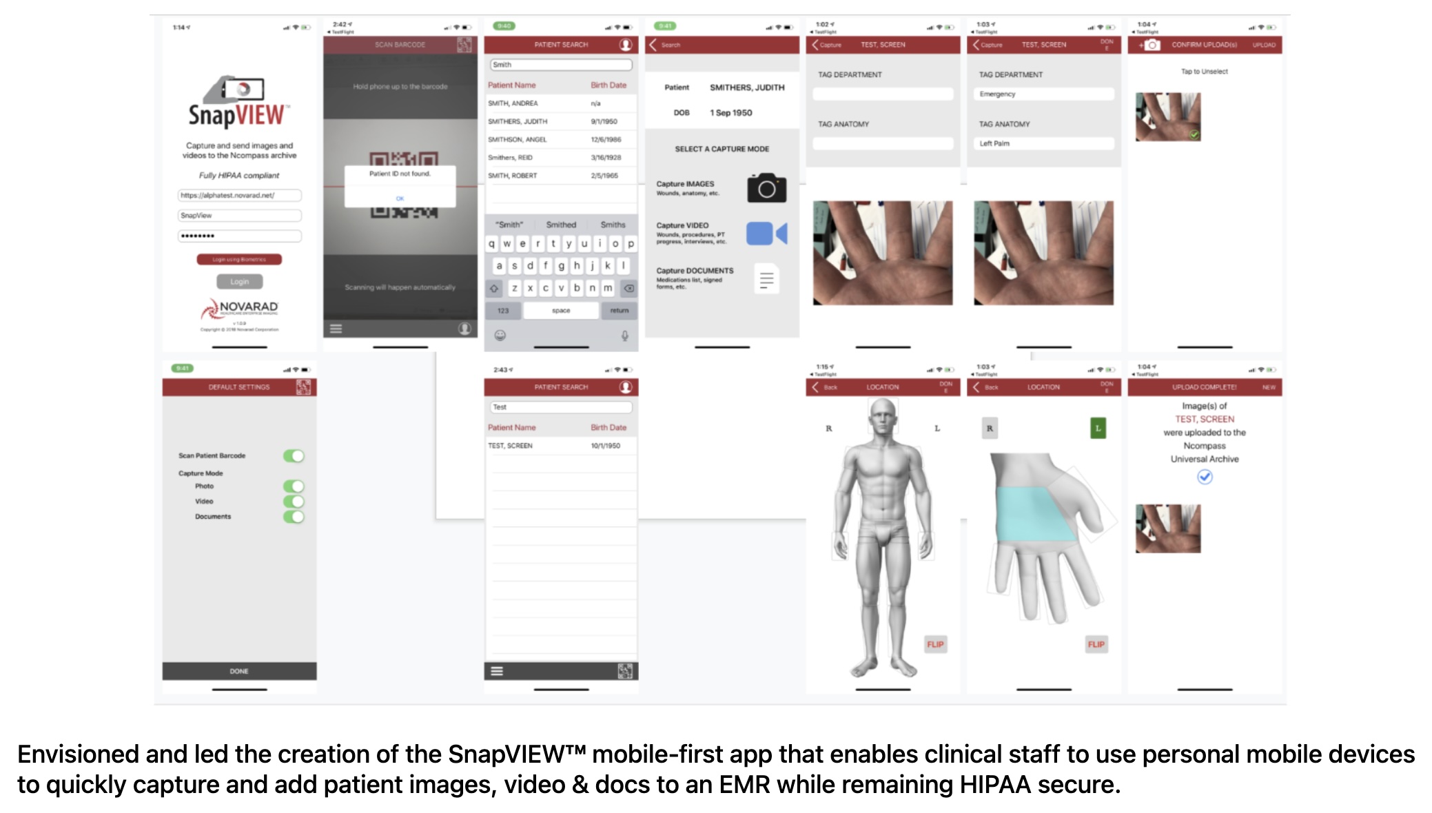 SnapView mobile app screens and workflows being displayed