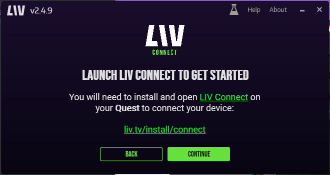 LIV Quest on PC Connect to LIV Connect App