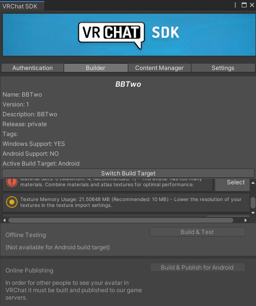 build and publish VRChat avatar for android quest version