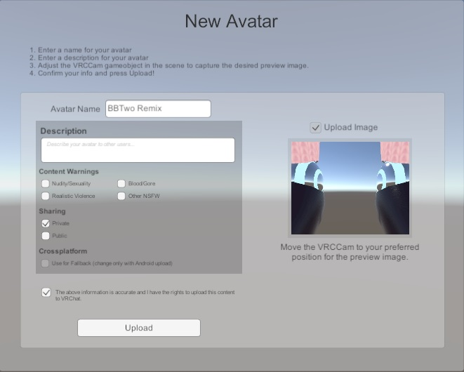 uploading avatar to VRChat from Unity