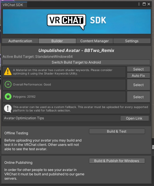 builder tab of the vrchat SDK