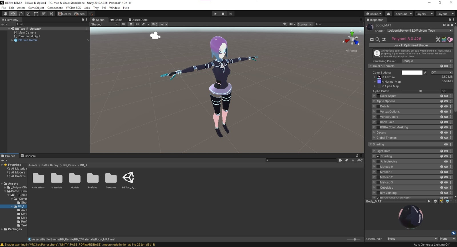 a vrchat avatar in Unity ready to be uploaded