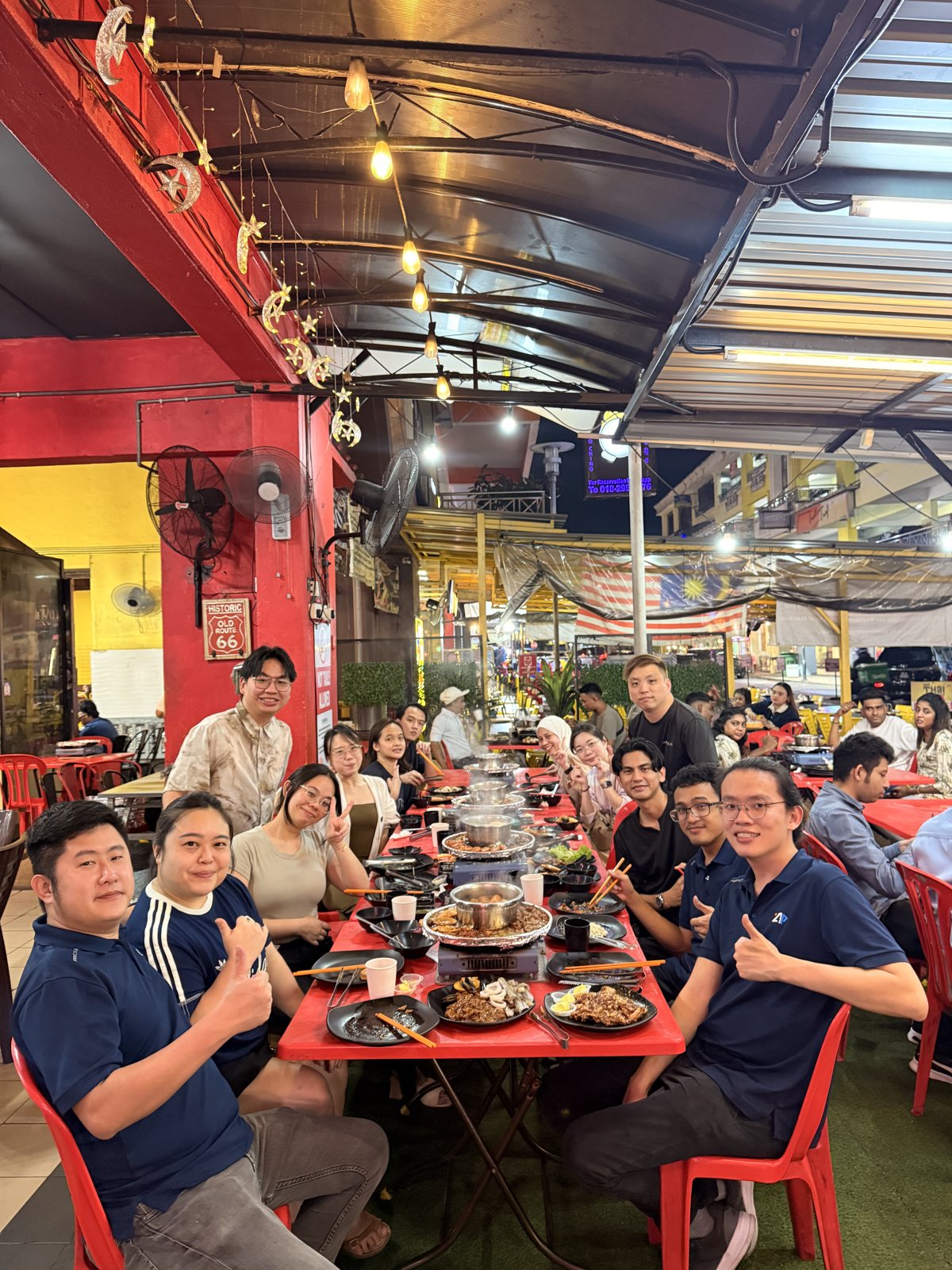 The team enjoying the BBQ dinner