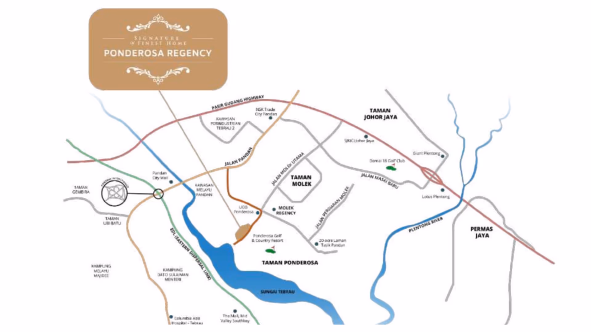 Map showing The Address JB location near Johor Bahru city