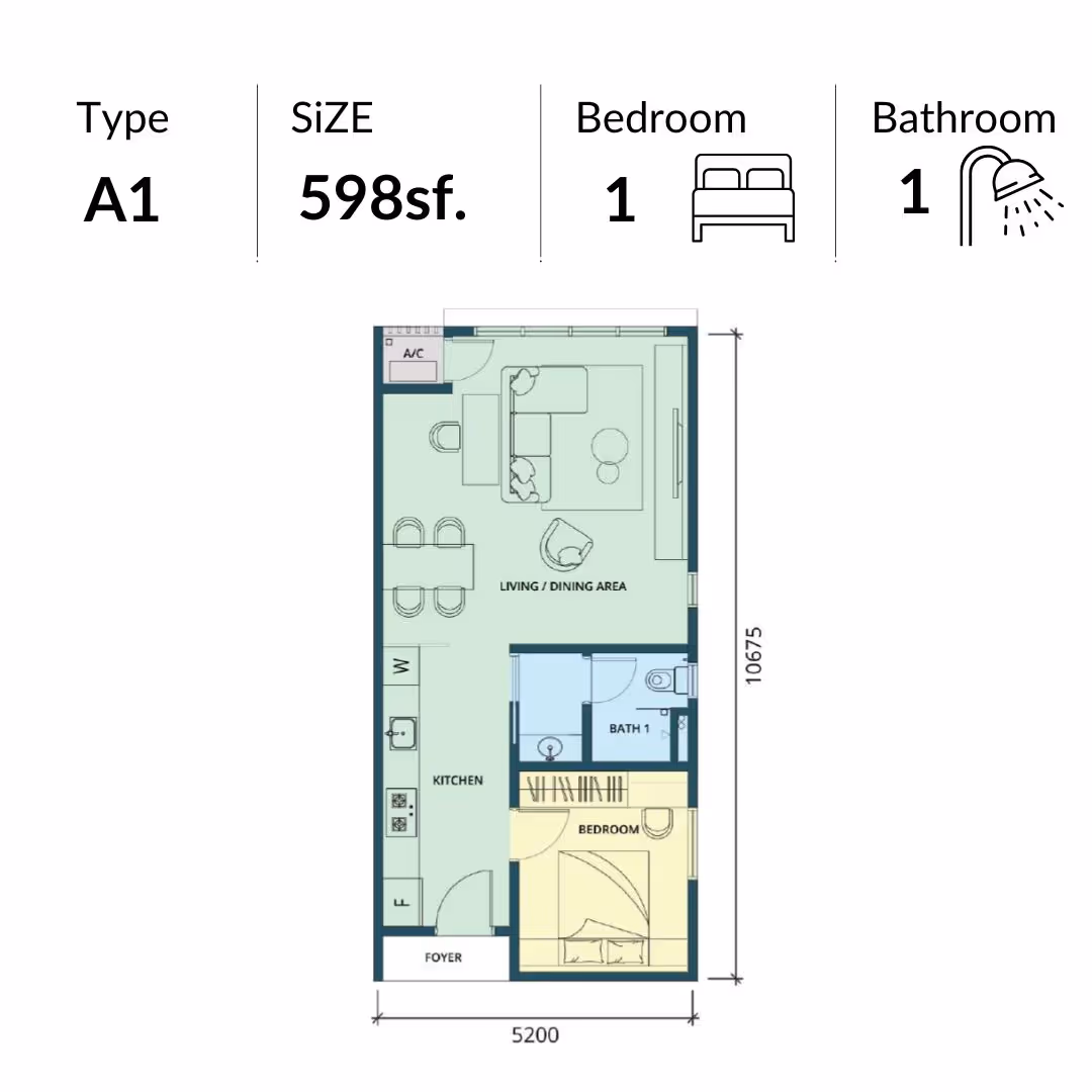 The Address JB Type B 660sf condo floor plan — 2 bedrooms 2 bathrooms near Pelangi Johor Bahru