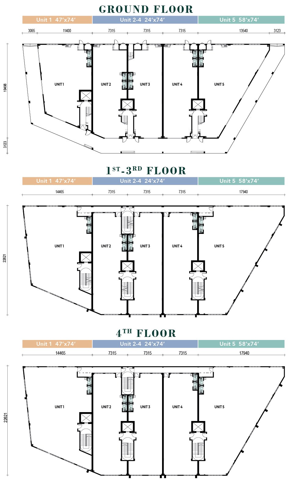 Upper-floor plans for the 1st to 3rd floor and 4th floor