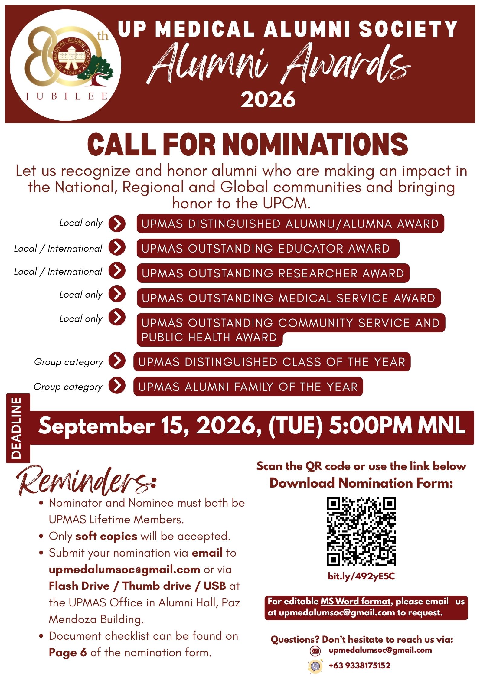 Call for UPMAS Alumni Awards 2026