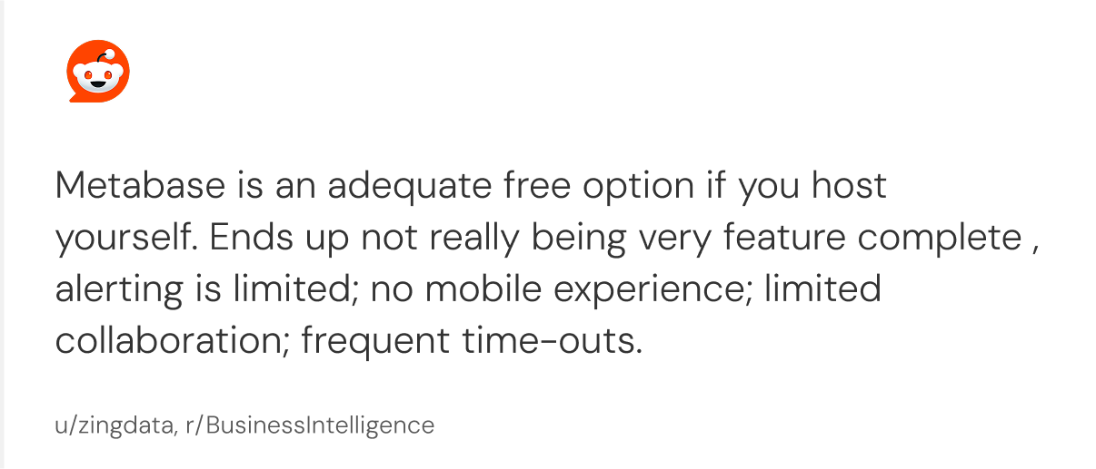 Reddit community feedback on Metabase Pro feature limitations and pricing concerns