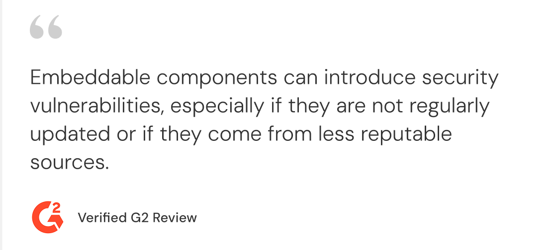 G2 verified review noting Embeddable requires significant developer resources for implementation and customization