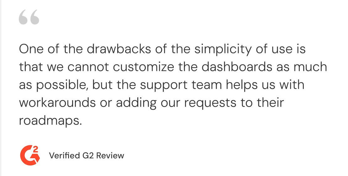 G2 verified review citing Luzmo's performance issues with large datasets or complex queries
