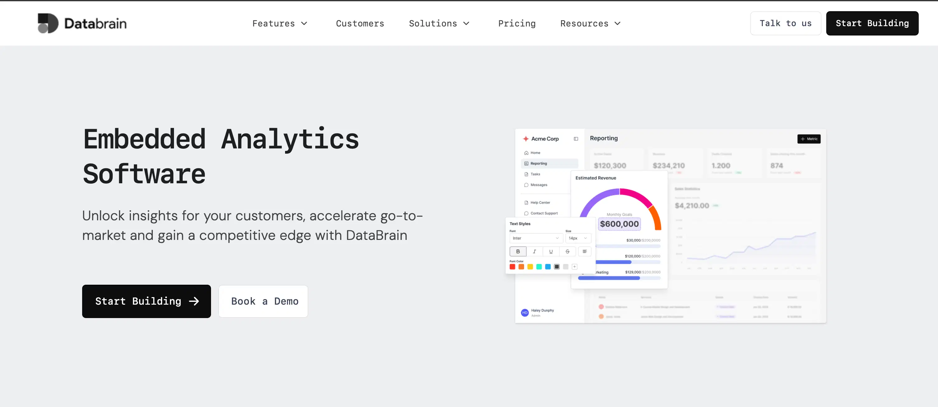 Embedded Analytics Software landing page