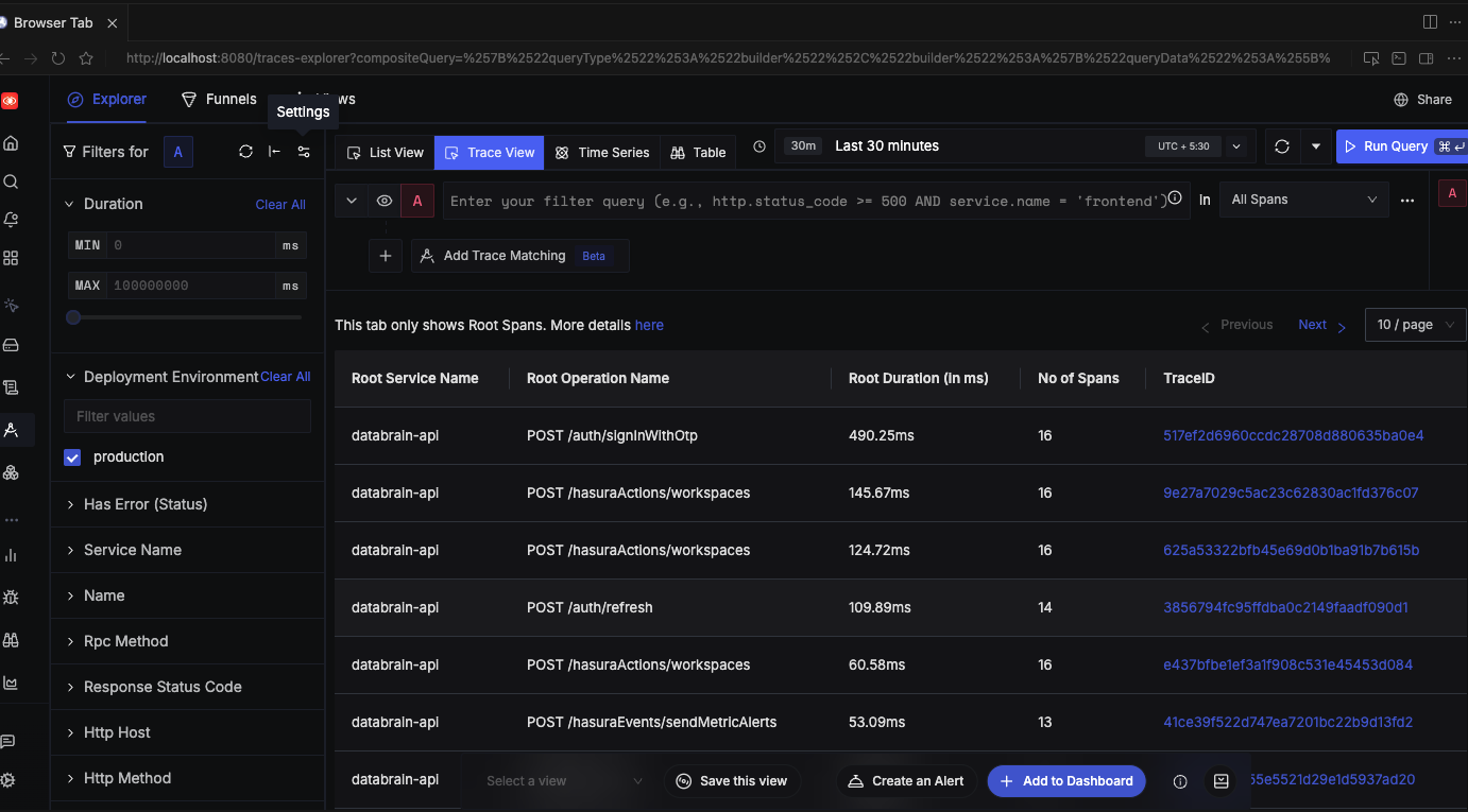 OpenTelemetry traces in SigNoz
