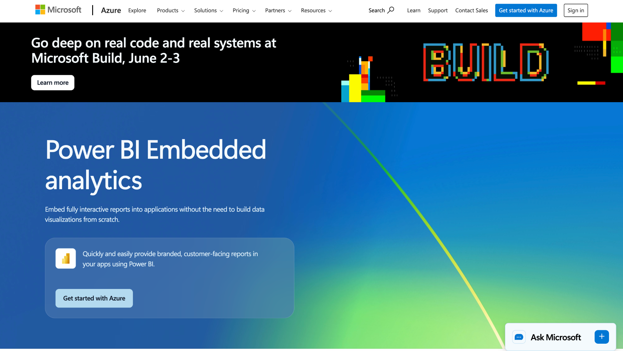 Power BI embedded analytics landing page 