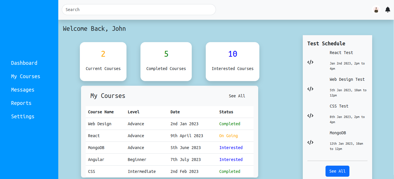 Dashboard with React