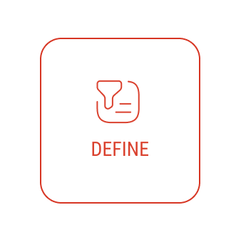 An icon showing a funnel and document for the step 'Define' in the process.