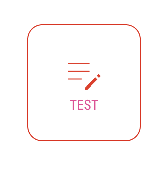 An icon showing a document and pen for the step 'Test' in the process.