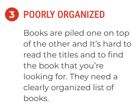 A box describing why books are hard to find because they're poorly organized.