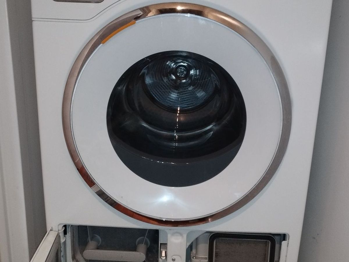 Miele T1 dryer condenser system opened for cleaning during service