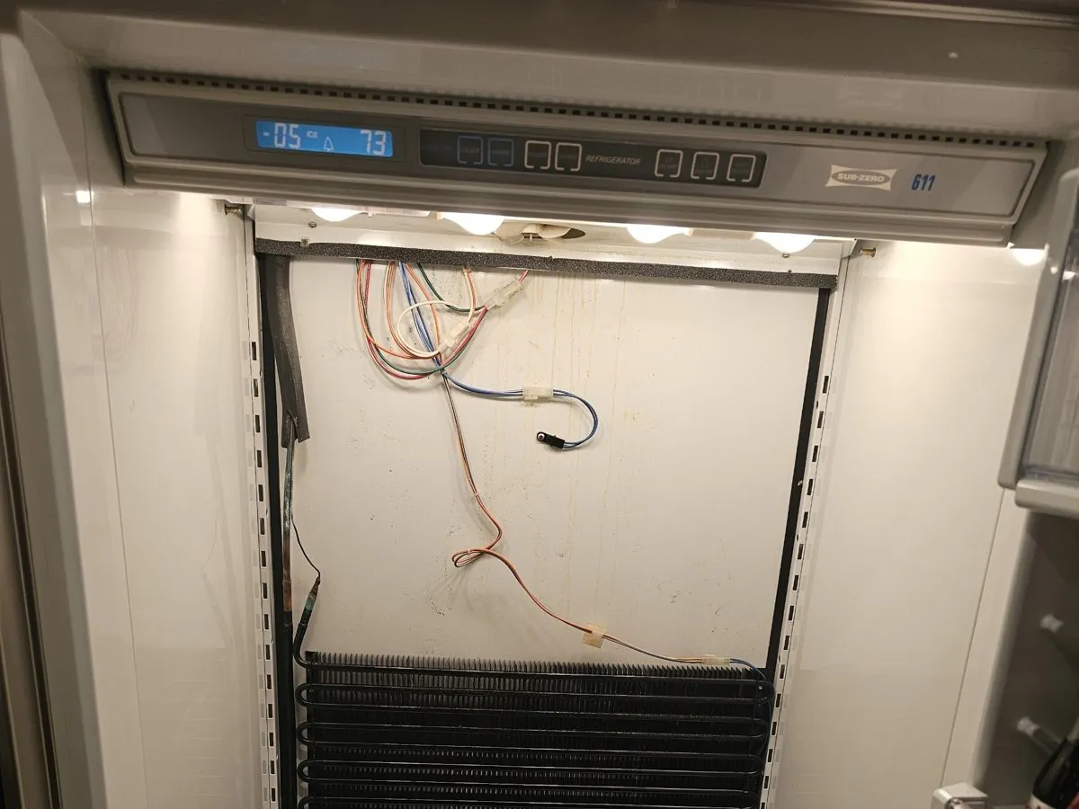 Sub-Zero 600 series refrigerator with the interior panel open for evaporator service