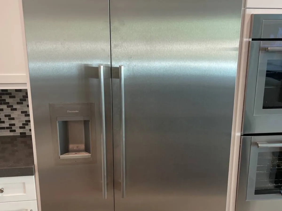 Thermador built-in side-by-side refrigerator columns in a NYC kitchen