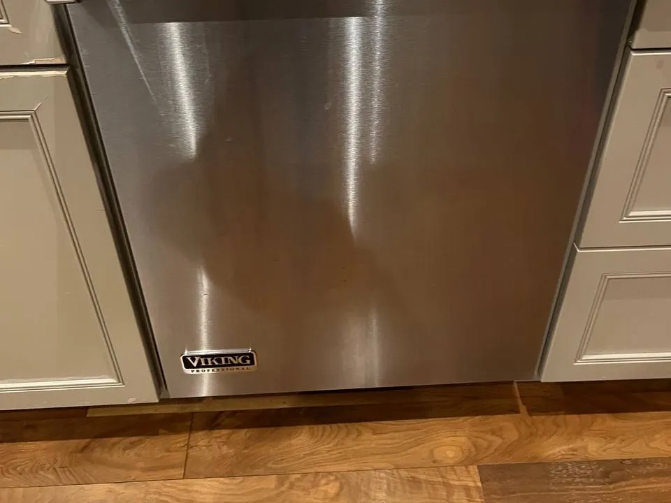 Viking Professional dishwasher with the badge on the stainless door