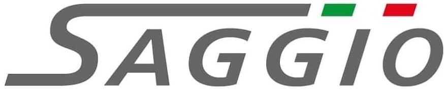 Saggio brand name with small Italian flag colors above the last letter.