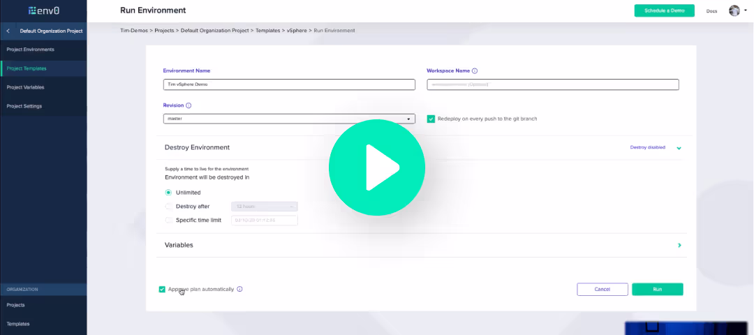 Continuous Deployment into vSphere with env0
