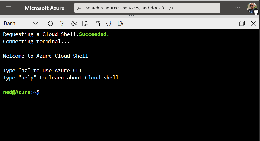 The Azure Cloud Shell environment running in a browser.