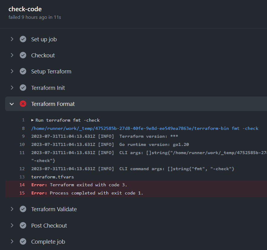 Failed terraform fmt command