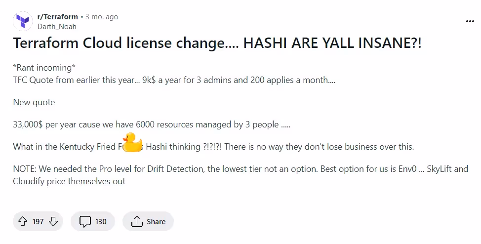 Reddit - Terraform Pricing Changes
