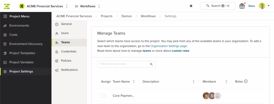 env zero RBAC - Terraform Cloud alternative