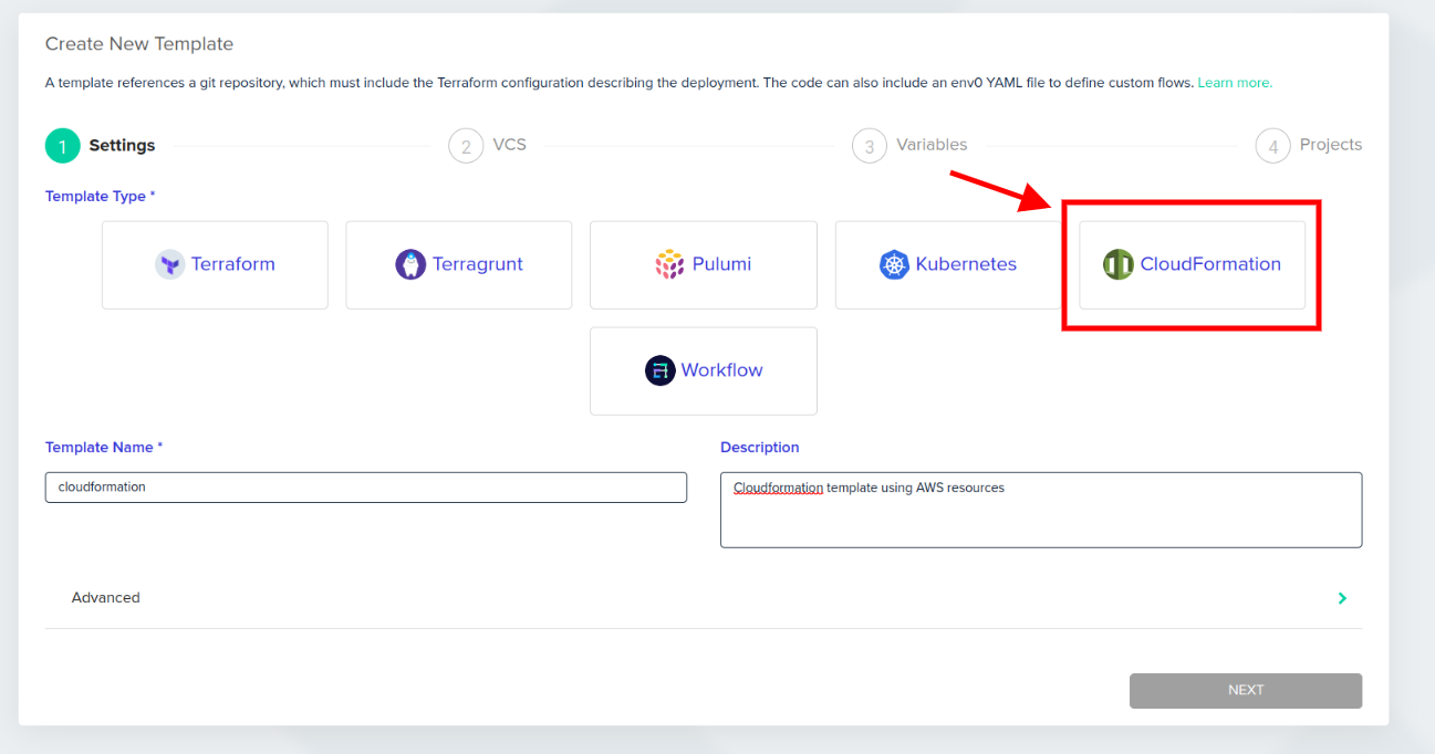 How to use CloudFormation in env0 using a template