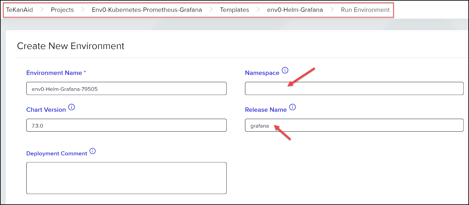 3. Use Helm templates to create two environments